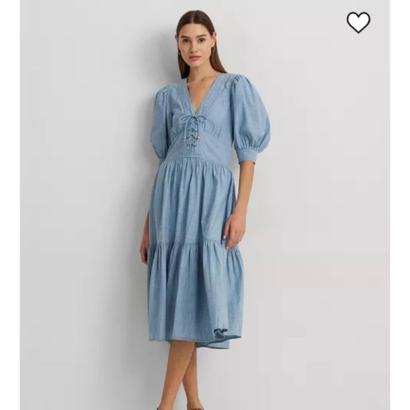 Ralph Lauren Dresses & Skirts - SOLD ☀️ Ralph Lauren Cotton Puff Sleeve Chambray Dress